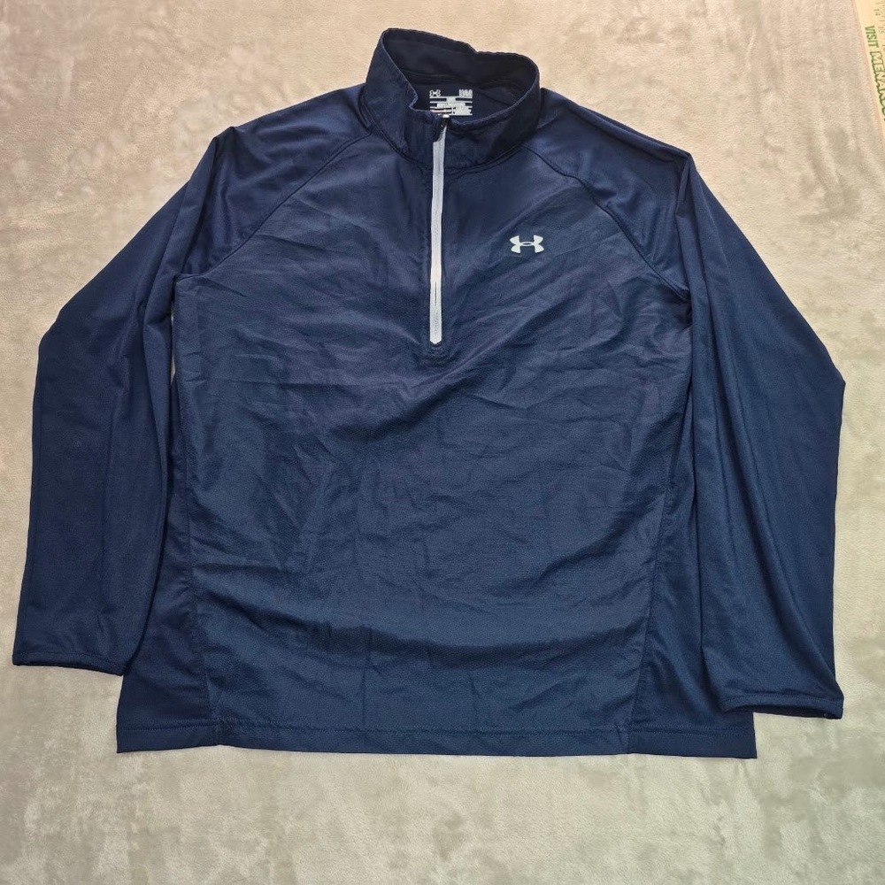 Under Armour Mens Navy Blue HeatGear 1/4 Zip Pullover Sweatshirt Size XL Loose